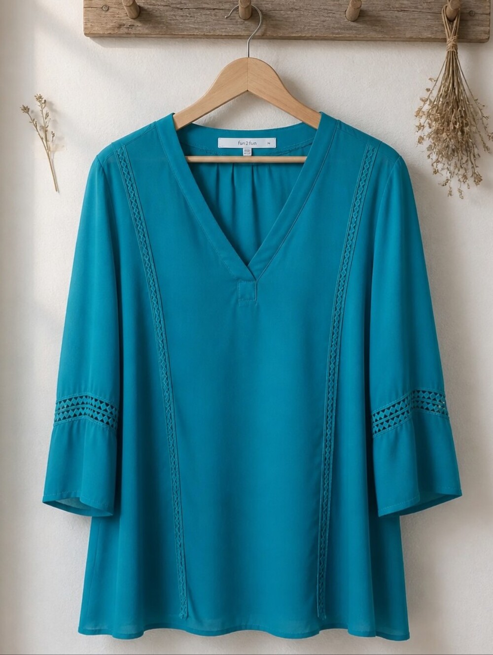 fun 2 fun | Boho Style Vee Neck Ladies Blouse, Size M